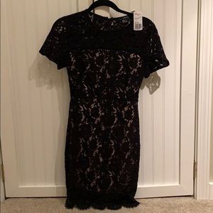Black lace holiday mini dress